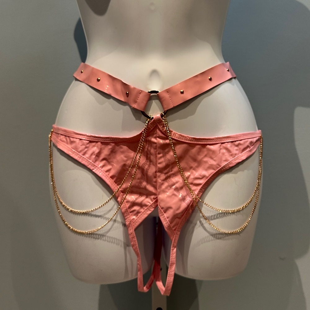Soft Pink Gold Chain-Embellished Lingerie NWOT